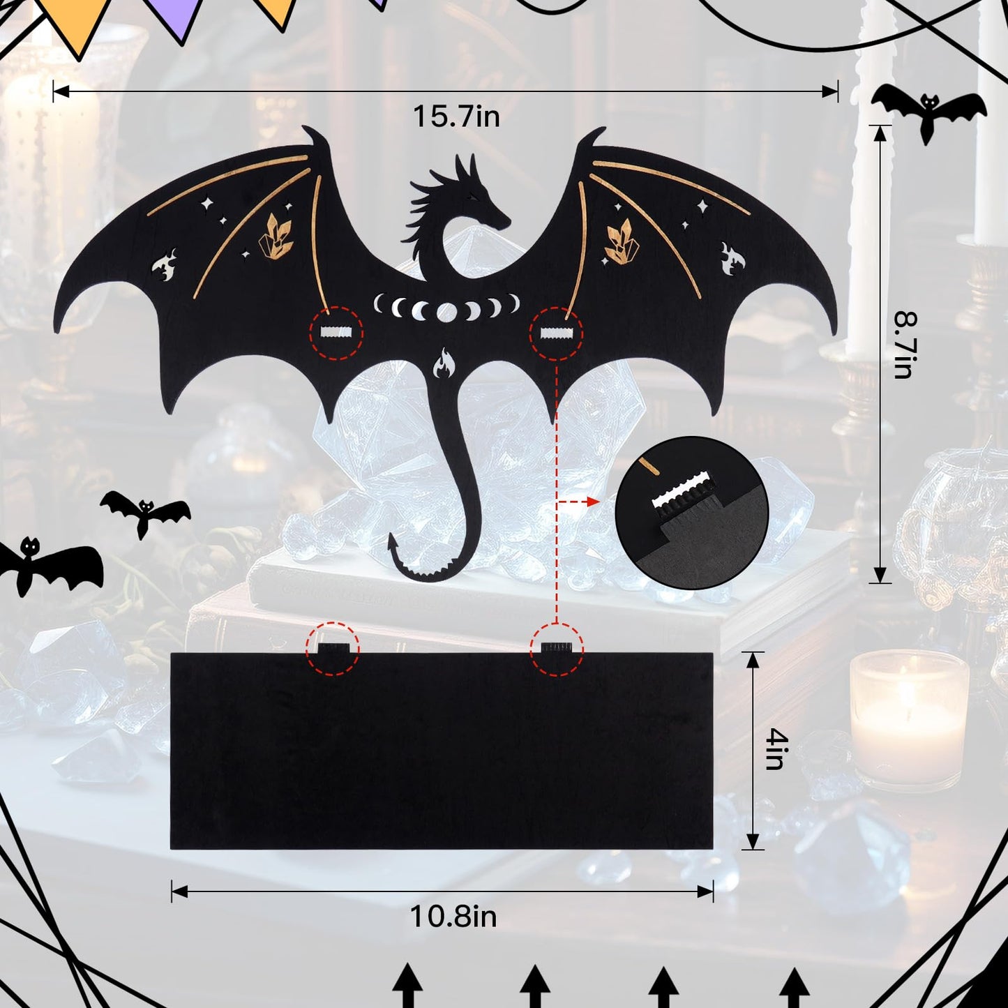 KOYILT Dragon Decor Trinket Shelf Crystal Wall Display Shelf - Rustic Witchy Fantasy Decor for Trinkets, Crystal Storage & Wall Art for Home Altar, Bedroom or Witchy Room (1, Evil Dragon)