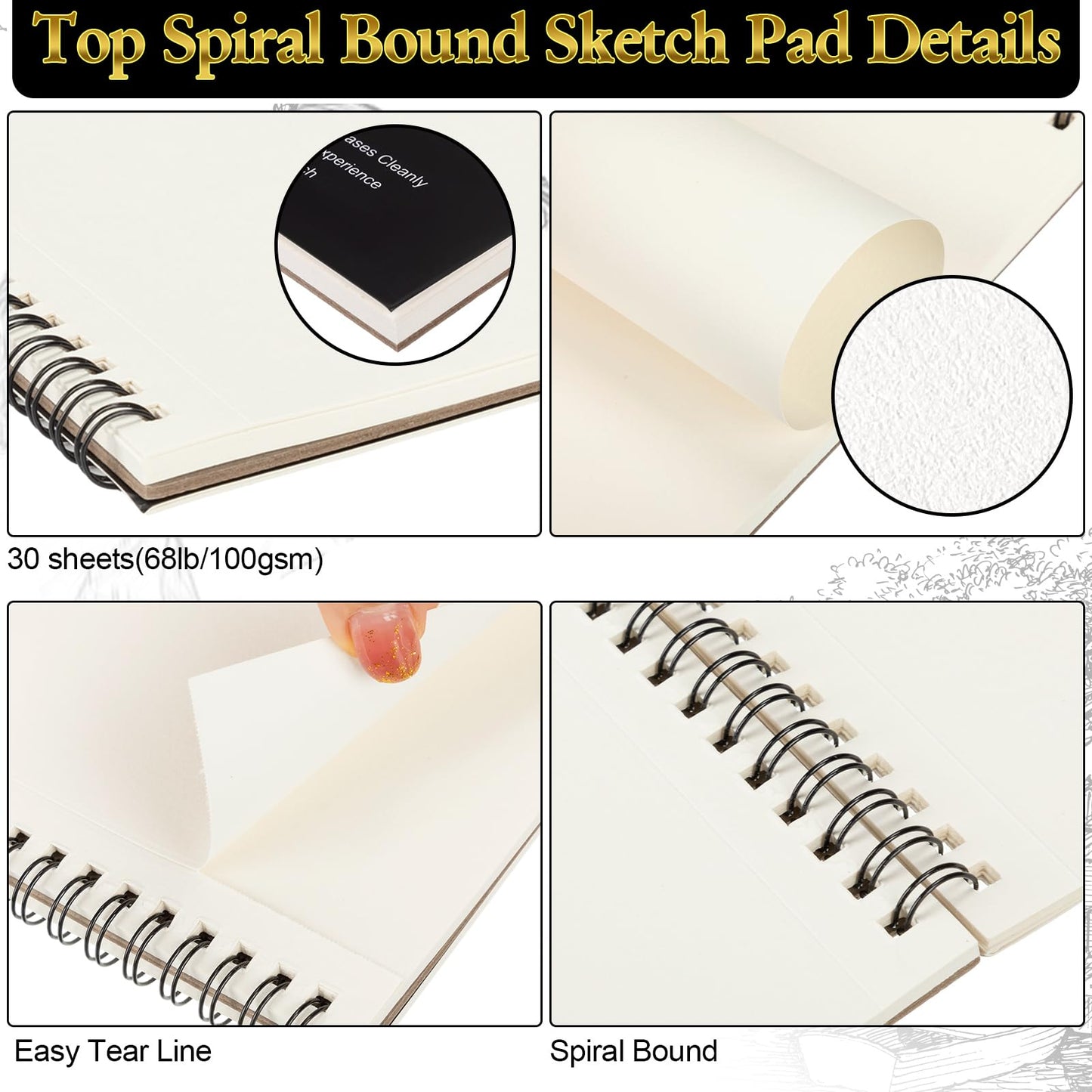Humyoun 24 Pcs Top Spiral Bound Sketch Pad with Drawing Pencils Set, 5.5 x 8.5 Inch Sketchbook, 68lb(100gsm) Thick Paper, Charcoal & Graphite Pencils (12B-4H) for Shading, Artists & Beginners