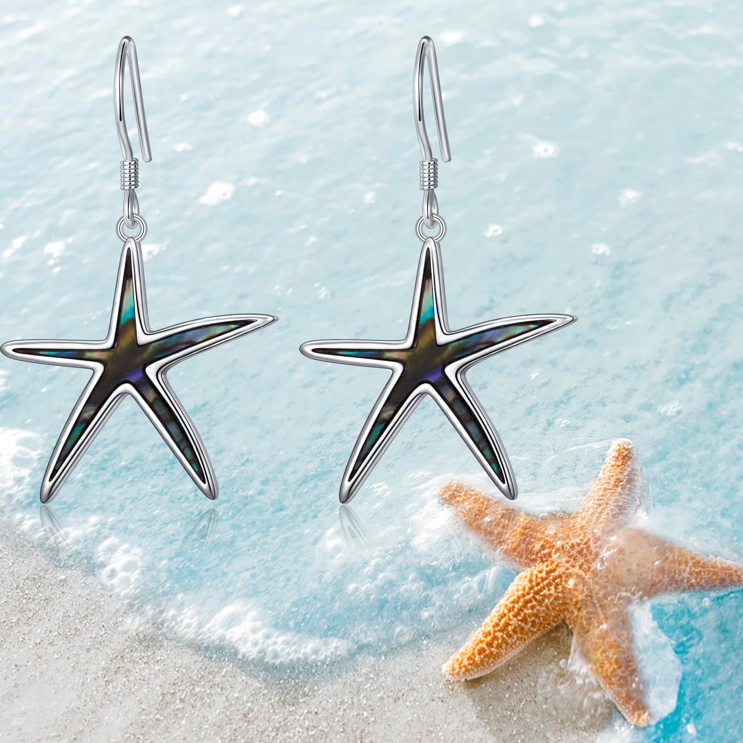 SHAOAN 925 Sterling Silver Starfish Dangle Drop Earrings Abalone Shell Earring Sea Ocean Jewelry Gifts for Women