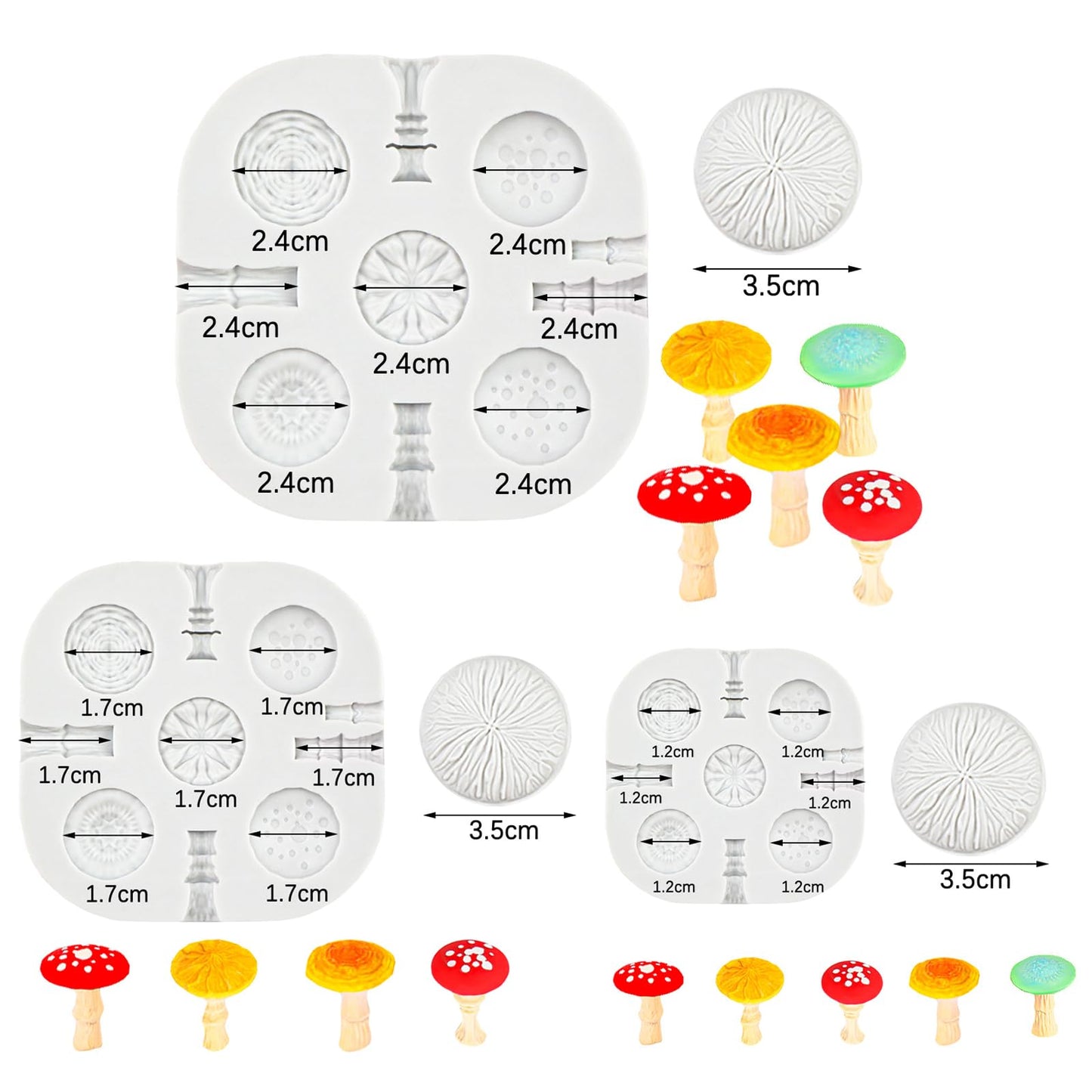 3 Pcs Mushroom Polymer Clay Silicone Mold, Miniature Polymer Clay Molds, 5 Shapes 3 Sizes Vivid Mushroom Polymer Clay Tools for Jewelry Making, Earrings Decoration, 3D Mold, Cake Decoration Pieces