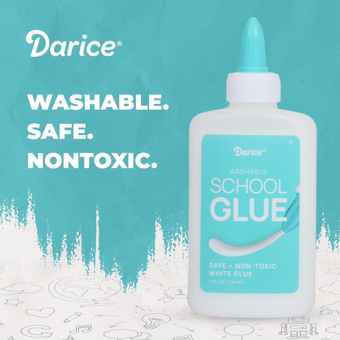 Darice Washable School Glue 4oz - 24-Pack White Liquid Glues for Kids - Extra-Strong for Slime, Arts and Crafts, Back to School Supplies - Glue Bottle with Adjustable Twist Closure