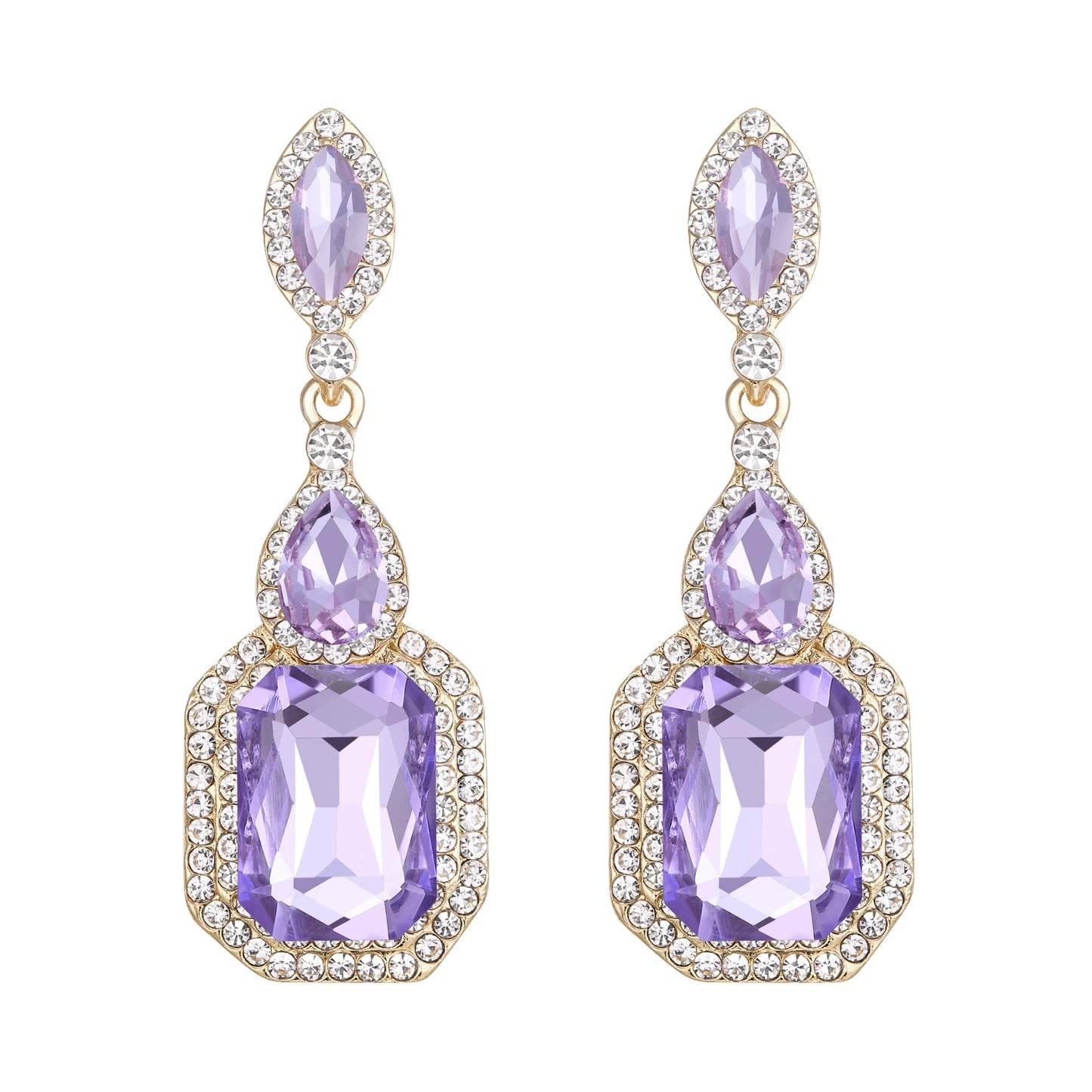 BriLove Wedding Bridal Dangle Jewelrys for Women Emerald Cut Crystal Infinity Figure 8 Chandelier Earring Light Purple Gold-Tone