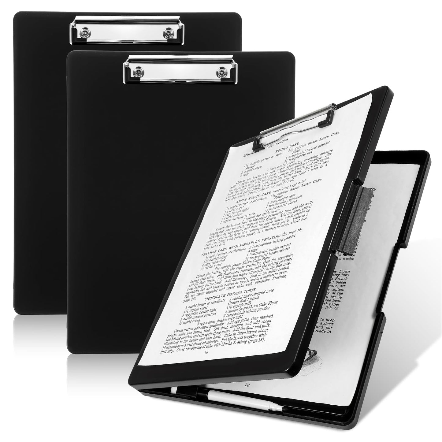 Afcabakila 3 Pack Clipboard with Storage, Foldable Clipboard Organizer with Pen Holder, Heavy Duty Plastic Writing Board for Nurse, Teacher, Student, Office Supplies, Black