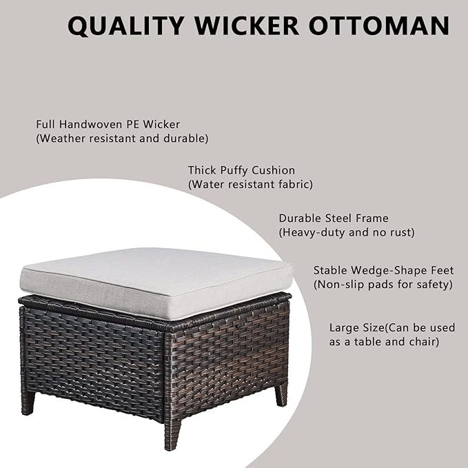Rilyson Wicker Outdoor Patio Furniture Set - 8 Piece Patio Conversation Sets with Swivel Rocker Chairs, Ottomans, Sofa and Table, 6 inch Cushions, Deep Seating, for Porch Deck Brown/Beige