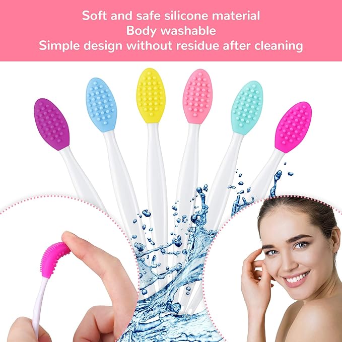 Patelai 24 Pcs Silicone Exfoliating Lip Scrub Brush with Container Double Sided Silicone Lip Scrubber Soft Cleaning Brush for Men Women Lightening for Dark Lips(Mixed Colors)