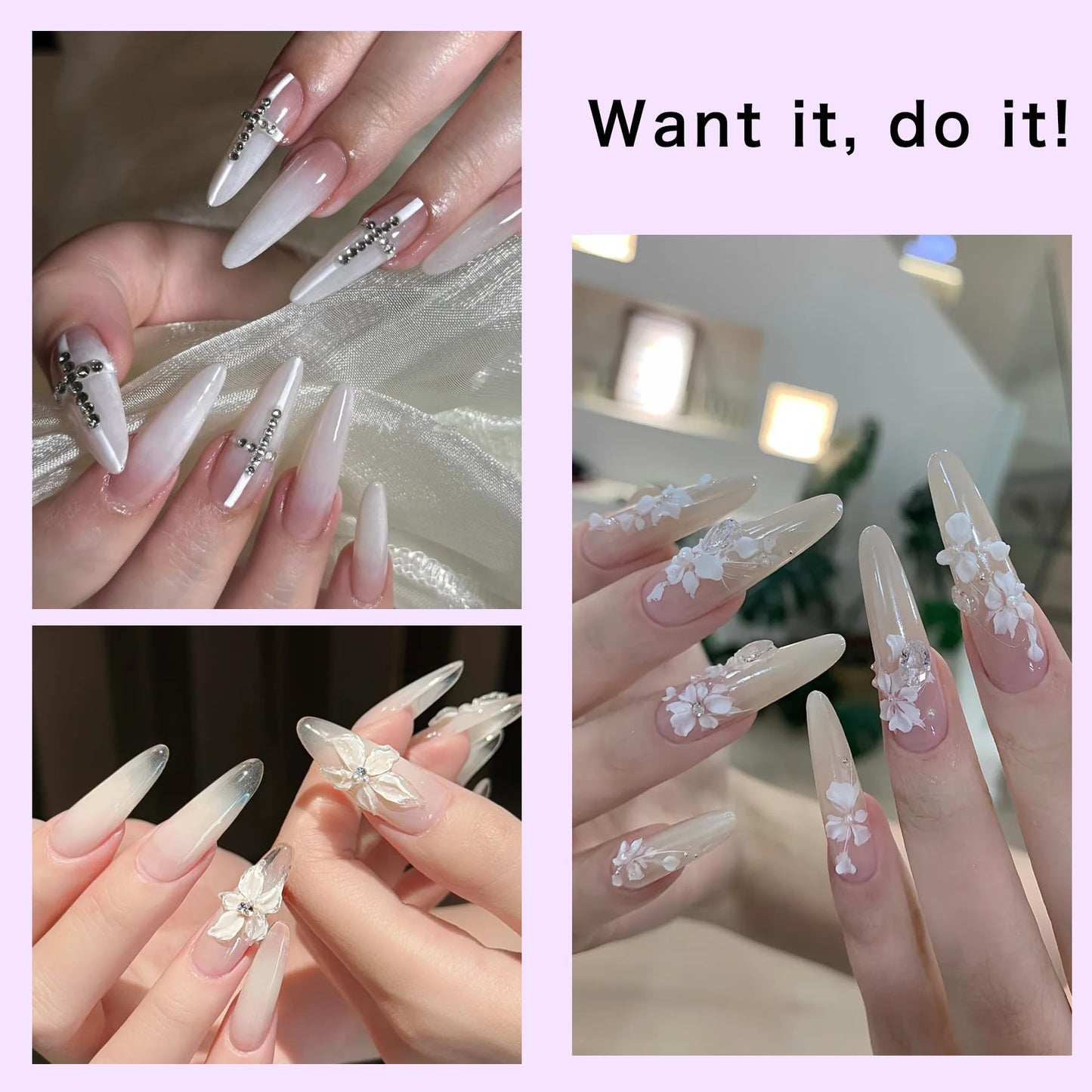 Creaglam Acrylic Nail Kit for Beginners: 3 Colors 28g Nude Clear White Acrylic Nail Powder Professional Gel Glue - 1Oz Large Capacity Acrylic False Set witn 60ml Liquid and Brush Nail Forms Tools