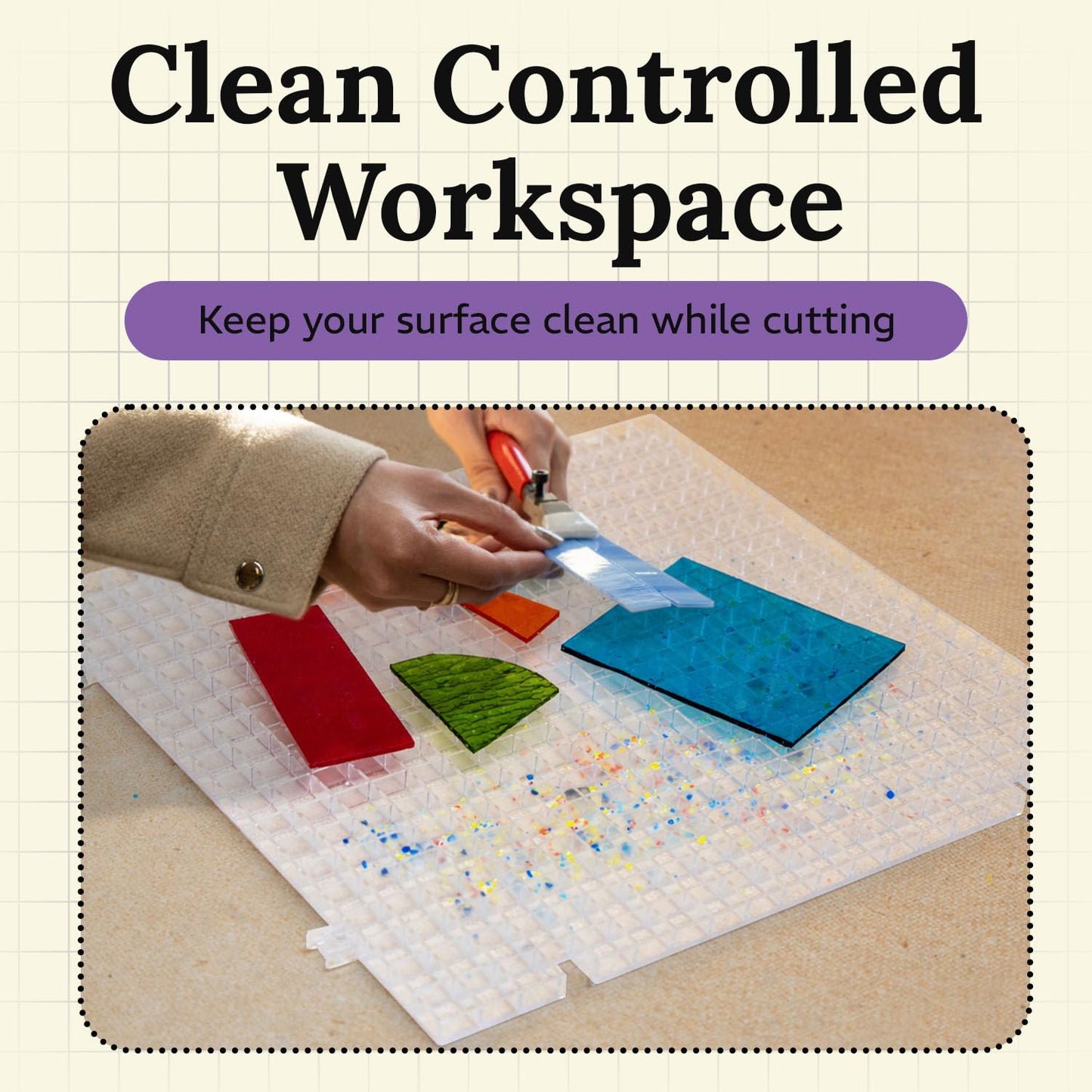 Stained Glass Cutting Mat for Crafting, 11.5 X 11.5 Modular Grid Shard Catcher for Stained Glass Supplies and Tools, Small Glass Cutting Board for a Safe, Clean Workspace