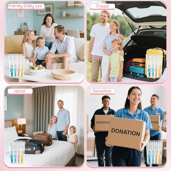 Toothbrushes for Kids In Bulk, Individually Wrapped Disposable Toothbrush Cute Manual Soft Bristles Children Toothbrush With Cover Suction Cup Toddler Toiletries Set for Home/School/Travel (100 Pack)