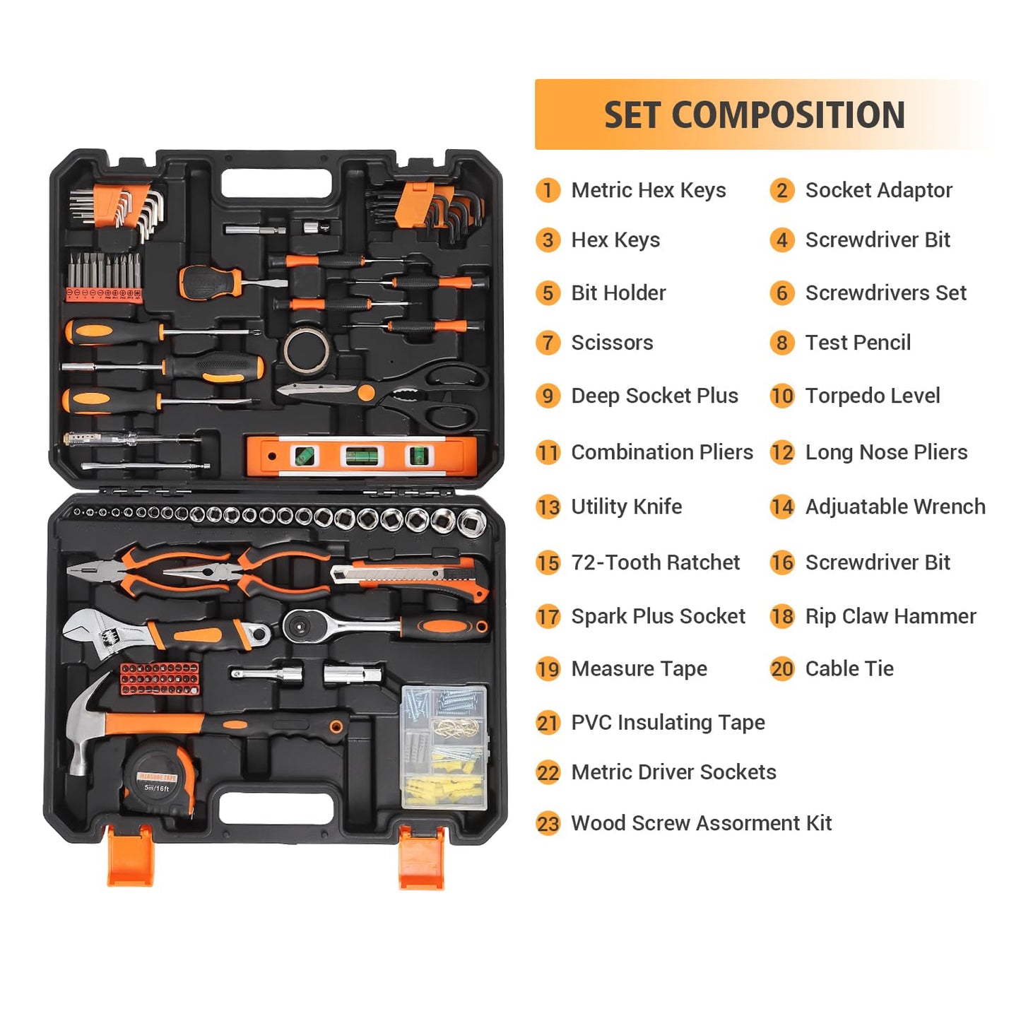 GarveeTech 247 Piece Tool Set, General Home/Auto Repair Tool Kit, Combination Package Mixed Tool Set Hand Tool Kit with Plastic Toolbox Storage Case