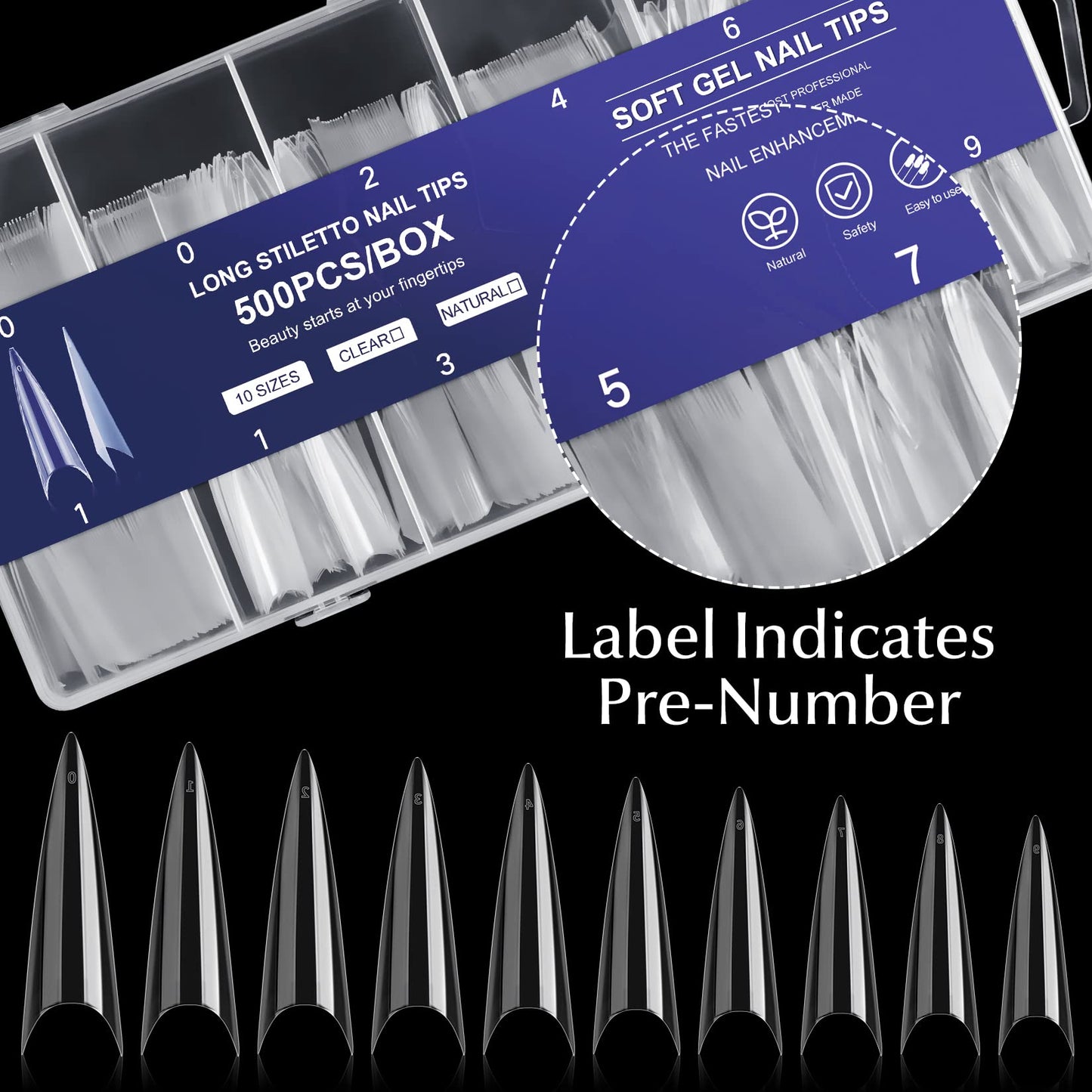 500PCS Clear False Nails Tips and 500PCS Stiletto Nail Tips with Box for Halloween Nail Salon and Home DIY