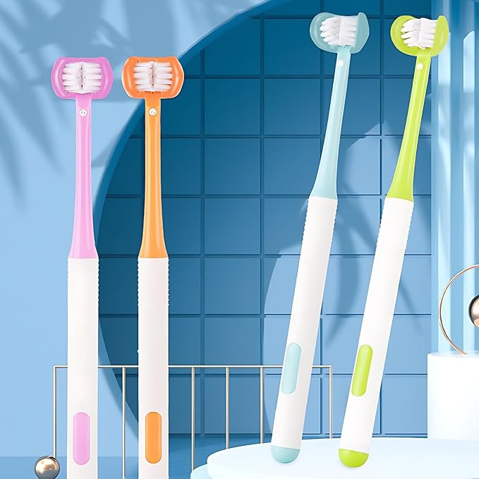 3 Sided Autism Toothbrush Three Bristles for Special Needs Adult Soft Bristles Soft and Gentle for Complete Tooth and Gum Care (Blue 1PCS)