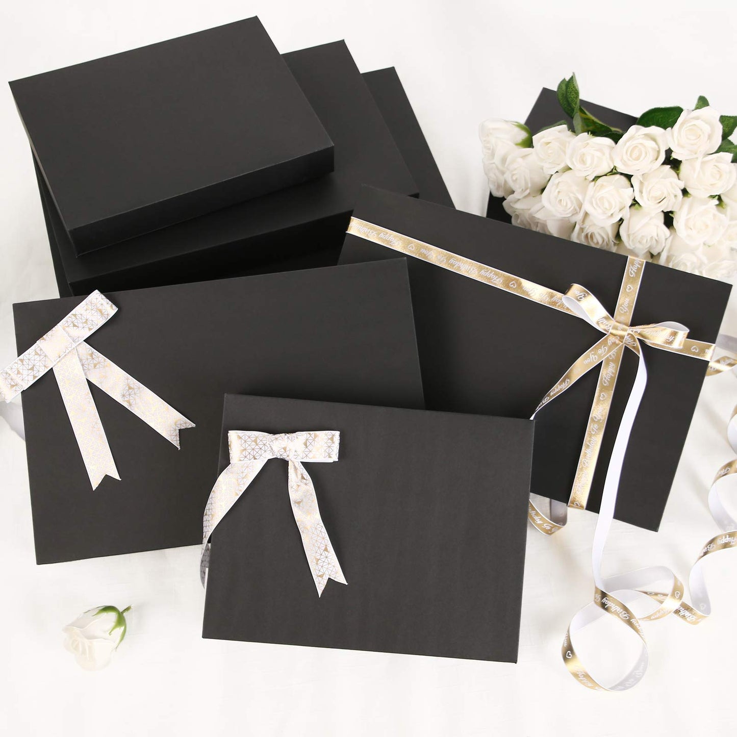 JINMING 12 Gift Boxes with Lids 11x8.5x1.5 Inches for Clothes, Black Gift Boxes, Apparel Boxes for Mother's Day, Father's Day and All Occasion