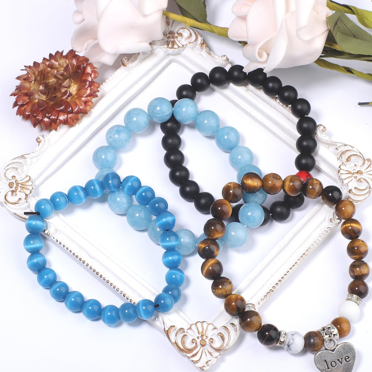 NITOPUPU 100Pcs 8mm Natural Matte Howlite Beads Round Loose Gemstone Stone Beads for Jewerly Making with Crystal Stretch Cord