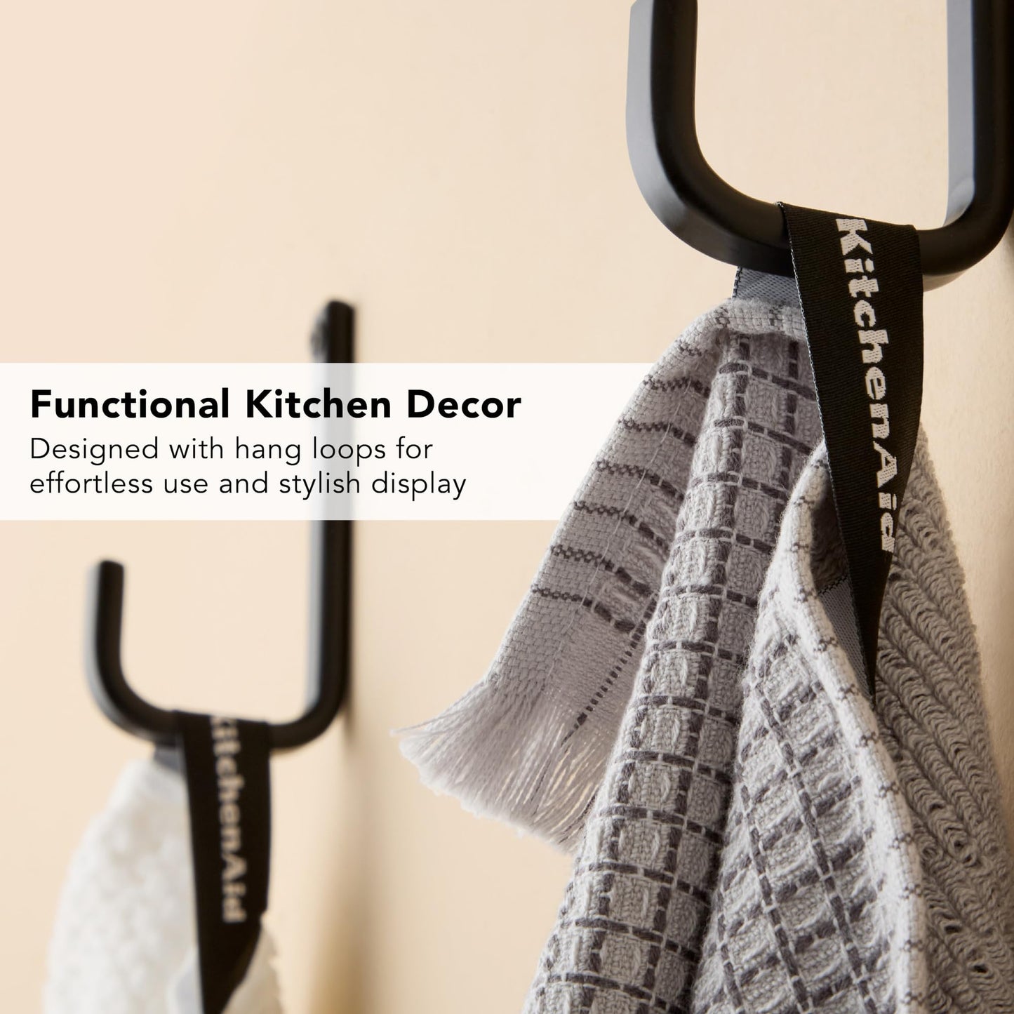 KitchenAid Gourmet Series Gridlines Kitchen Towels 3-Pack Set, 100% Cotton Absorbent, Matte Grey, 18"x28"
