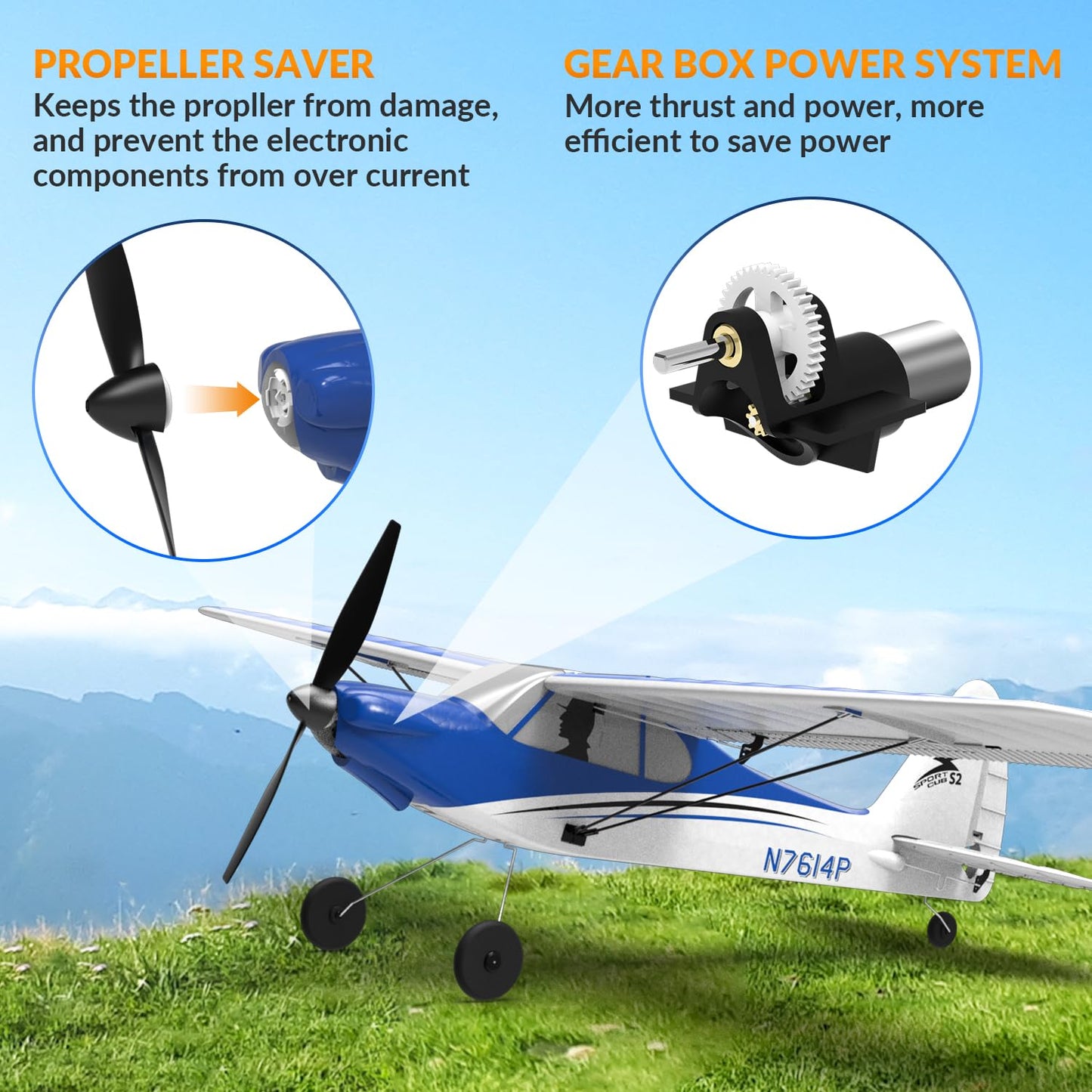 RCSHOBBY RC Plane Sport Cub 500 S2 RC Airplane RTF 4 CH Remote Control Airplane with Gyro Stabilization System& One Key Aerobatic, Ready to Fly for Beginners,Adults
