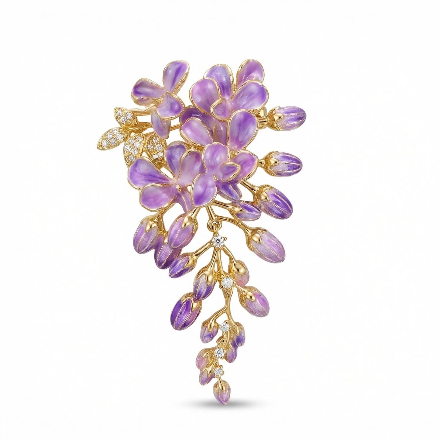 Brooch Pin - Gold Plated | Ideal Gift for Mom & Wife on Thanksgiving Day, Birthdays & Weddings (Wisteria)