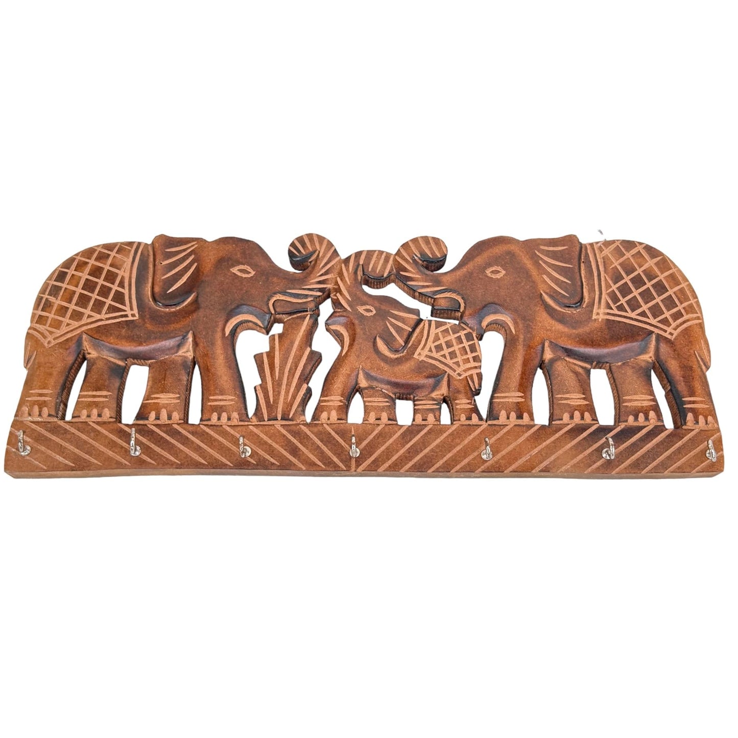 EARTHLY HOME Wooden Key Holder - Decorative Wall Mounted Elephant Key Organiser with 7 Hook - Key Rack for Kitchen, Ofiice and Entryway Decor (15"x 5"x0.5 Inch- Brown)