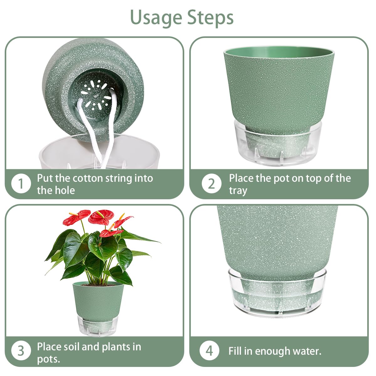 HYNZ 2024 Upgraded 5 Pack 6-Inch Self-Watering Planter Pots with Deep Reservoir for Indoor and Outdoor Plants with Planting Tools (Frosted Black)