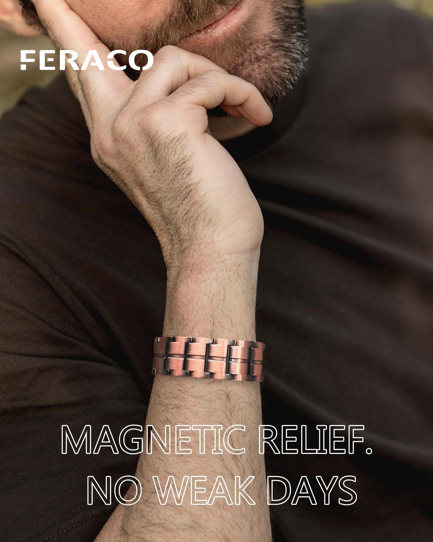 Feraco Copper Bracelet for Men 3X Strength,Magnetic Therapy Bracelet Copper Jewelry with Powerful 3800 Gauss Magnets