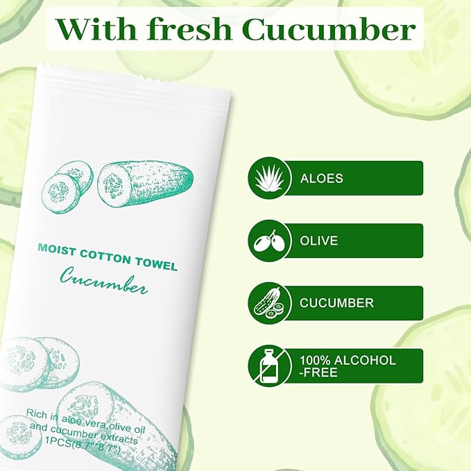 Moist Cotton Towel Bulk Moist Towelettes Individually Wrapped,White Towel Services,Refreshment Pre Moistened Towels for Dentist Travel Sport Party Hotel 50，Cucumber