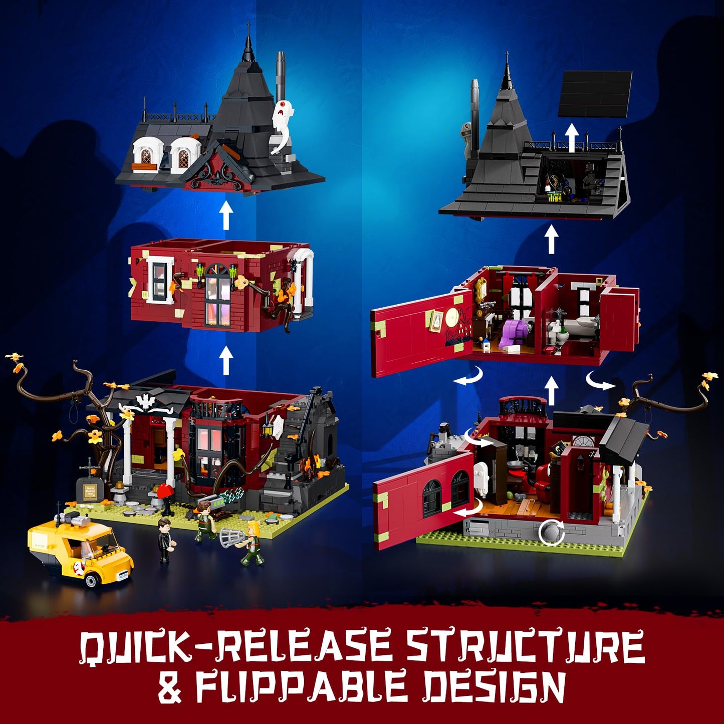 Lumibricks Halloween Midnight Haunted Mansion Lighting Building Bricks Set - Ghost Specter Phantom House City Town Modular Collection Kit 2617 Pcs for Adults & Teens