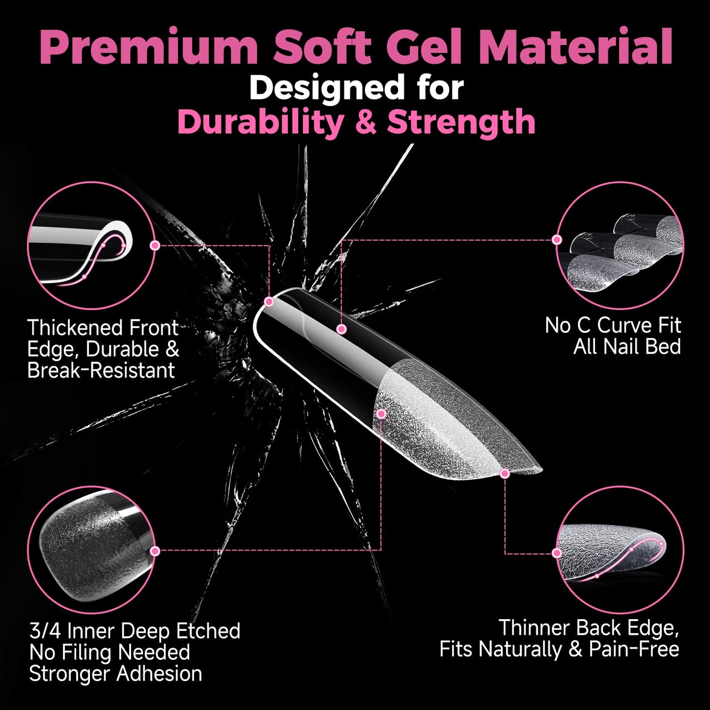 UNA GELLA Square Gel Nail Tips, 15 Sizes Medium Square Press on Nails, 300pcs Pre Etched Soft Gel Fake Nails Full Cover For Nail Extension Home DIY Nail Salon for Women