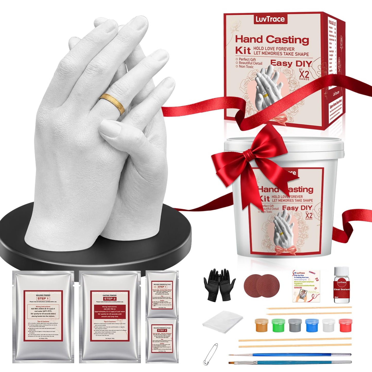 LUVTRACE Hand Casting Kit for Couples Easy DIY Plaster Mold Kit with Base & Practice Kit, Romantic Keepsake Gift for Anniversary, Wedding, Birthday,Bridal,Engagement, Valentine’s Day,Non-Toxic,Safe