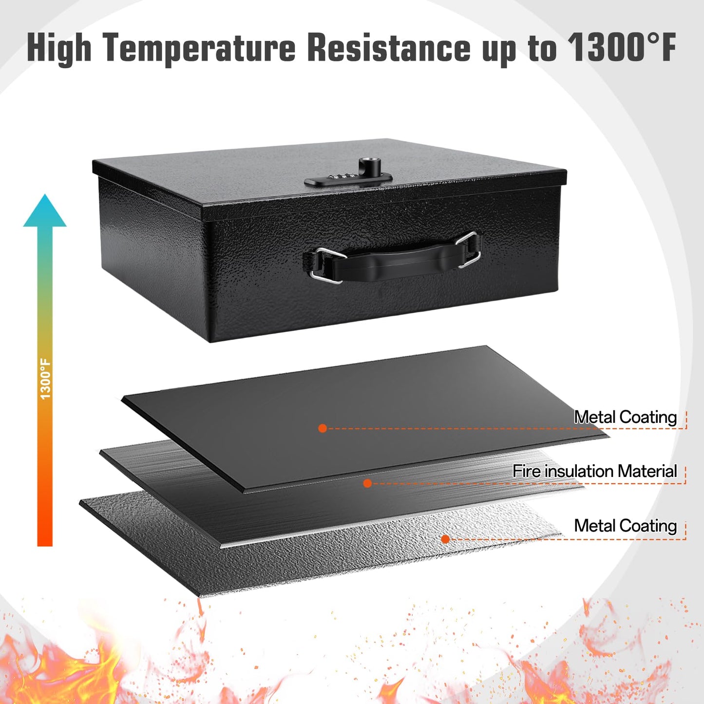 Fireproof Safe Lock Box Metal, Fire Proof Safe for Home Documents, Portable Security Box with Dual Combination and Key Lock for Personal Items,Passport, Money, X Large 13.2" x 11" x 4.13"