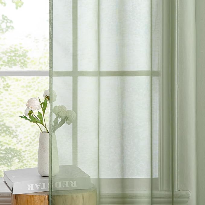 MIULEE 2 Panels Sage Green Sheer Window Curtains Elegant Window Voile Panels/Drapes/Treatment for Bedroom Living Room (54X72 Inches)