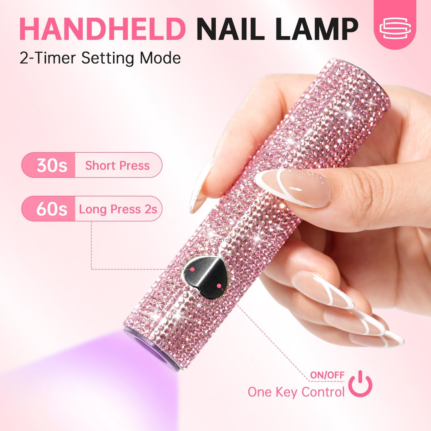 CHRISTINE SHELLY UV Light for Gel Nails, Handheld UV Nail Lamp, Portable LED Nail Lamp, Mini Nail Dryer, USB Nail Light for Fast Curing, Pink