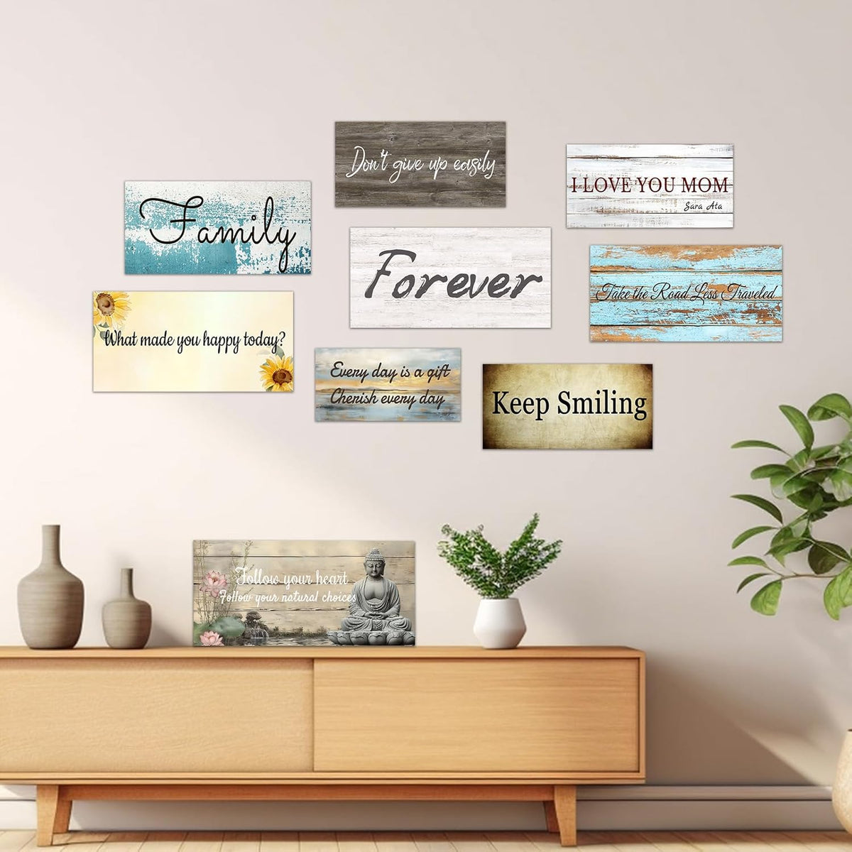 CHAOSETKEN Custom Text Sign Wall Art Personalized Family Quote Wall Decor Family Sign Canvas Prints Customized Wood Text Quote Pictures Rustic Farmhouse Decor Framed (32L x 16W)