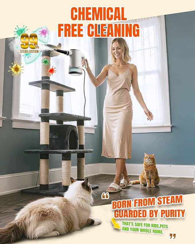 TEEVOGO Pressurized Steam Cleaner, 15s Instant Heat Handheld Steam Cleaner, Upgrade 650ML Tank, Lightweight Portable Steamer for Cleaning Home, Kitchen, Grout, Floor, Window, Car, Bathroom and Clothes