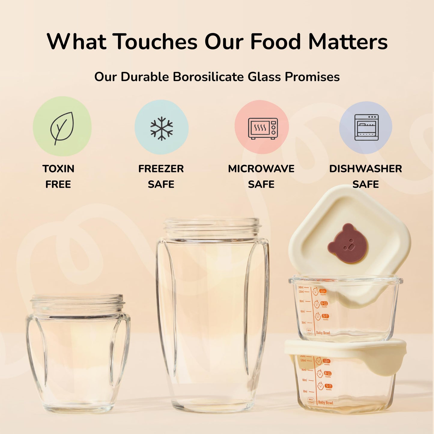 Kwiplee Bubble Blender, Baby Food Maker & Puree Blender with 2 Borosilicate Glass Cups, Compact Baby Bullet for Smoothies, Hands-Free One-Touch, 200W Motor, Cream