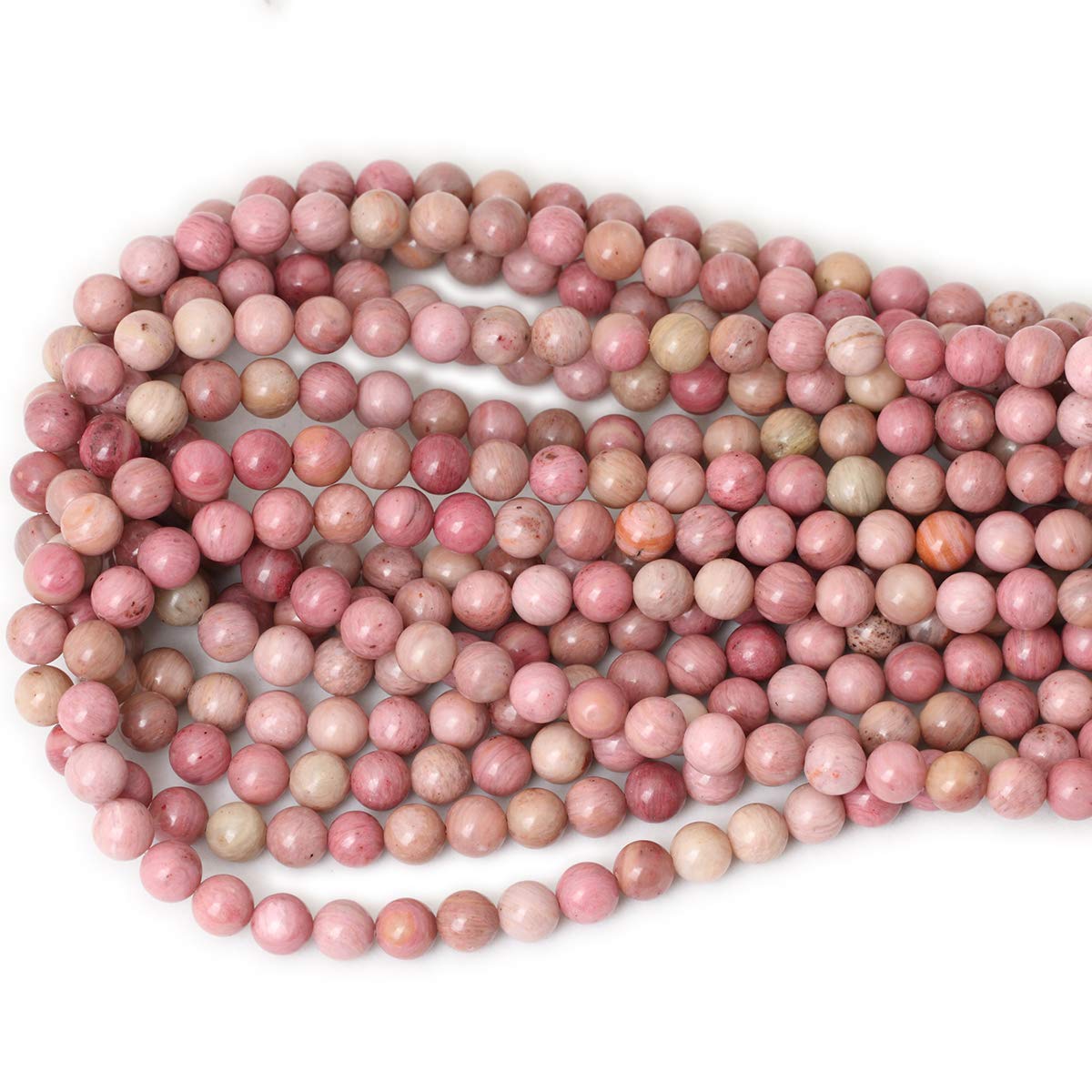 CHEAVIAN 45PCS 8mm Natural Rhodochrosite Gemstone Smooth Round Loose Beads for Jewelry Making DIY Findings 1 Strand 15"
