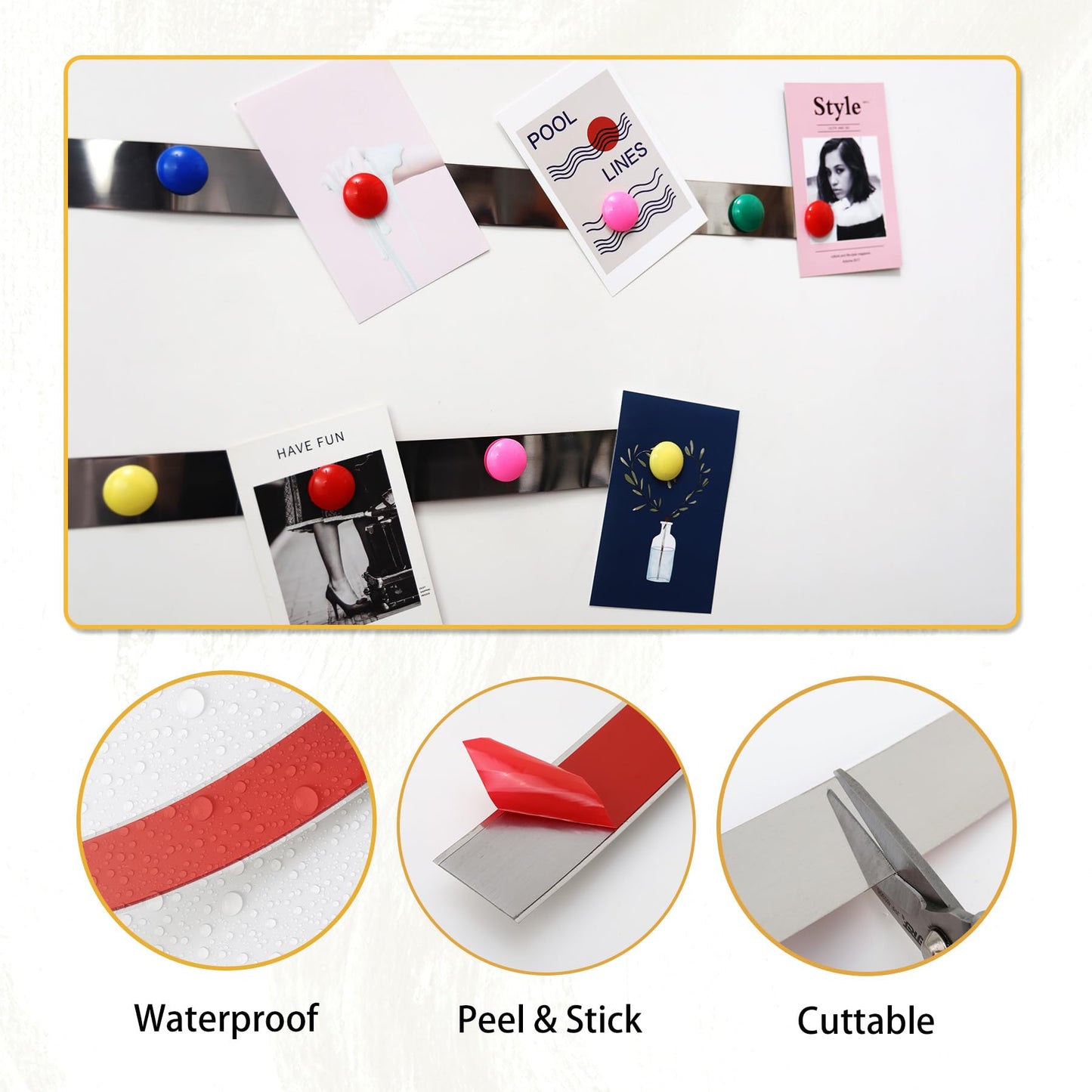 Soengsau 118" x 1.57" Flexible Self Adhesive Metal Strip for Magnets, Peel and Stick Ferrous Memo Tape for Bulletin Boards, Workshop, Office and School Use