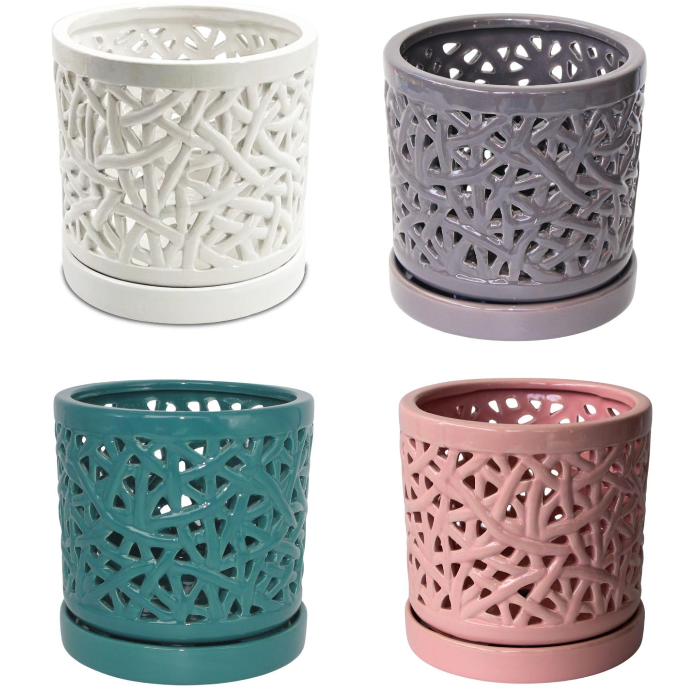 DESQUIGGLE Set of 4 Large Ceramic Orchid Pots with Holes