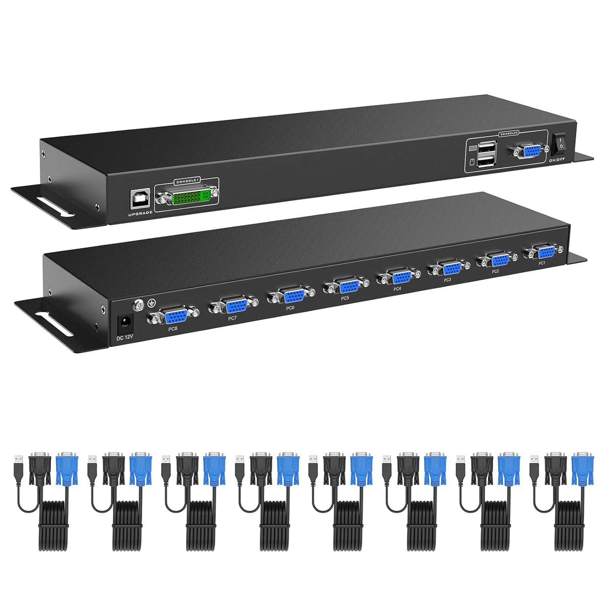 MT-VIKI 8 Port KVM Switch VGA +8 KVM Cables, Daisy Chain Component for VGA LCD KVM Console, Cascading up to 64 Devices, Support Keyboard hotkey & OSD Switching