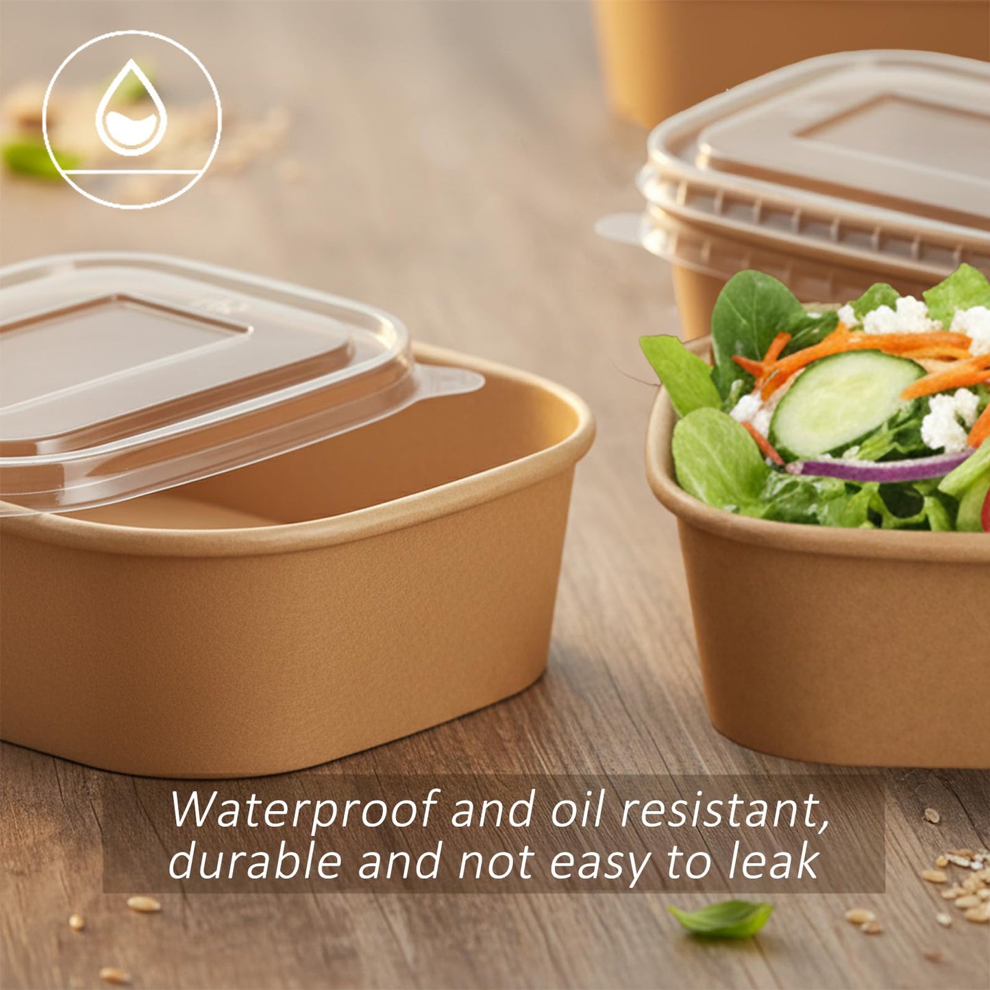 Oqqlin 50 Pcs 19 oz Paper Bowls with Lids, Disposable Rectangular Food Containers Thickened Meal Prep Containers for Ice Cream, Soup, Yogurt, Salad