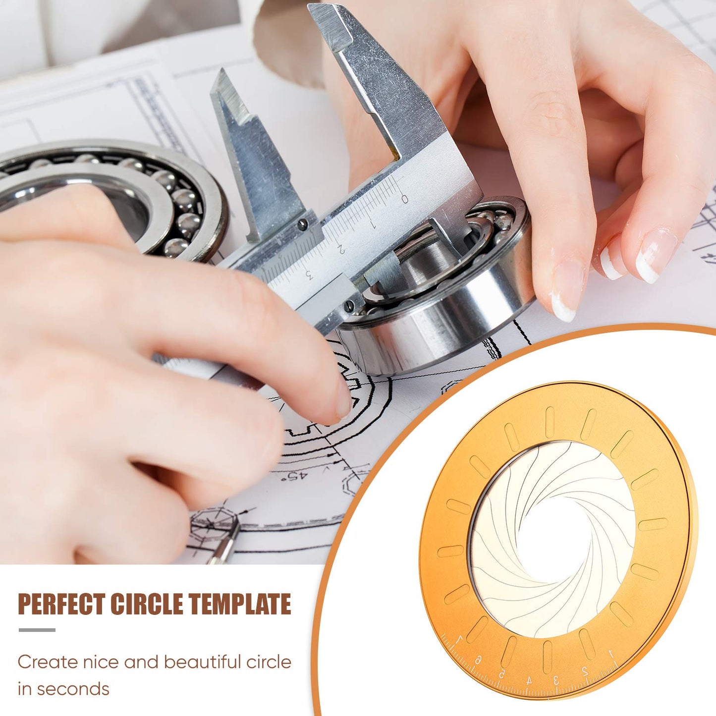 Zonon Circle Drawing Maker Stainless Steel Adjustable Round Circle Template Tool Ring Making Tool with Black Flannelette Bag for Drafting, 125 mm(Yellow)