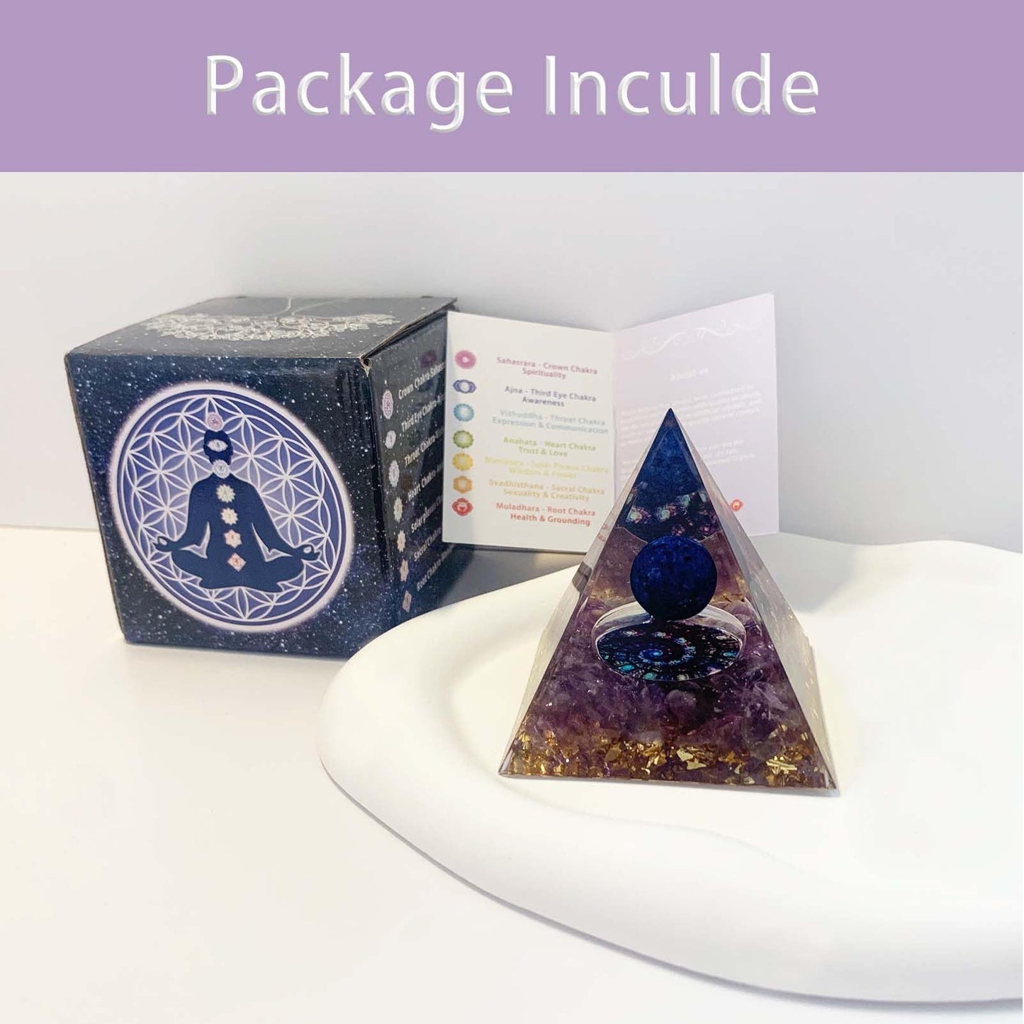 Crystal Pyramid, Lapis Lazuli & Amethyst Healing Crystal Pyramid Porstive Energy Generator, Natural Crystals Energy Pyramid for Attract Wealth Success and Lucky