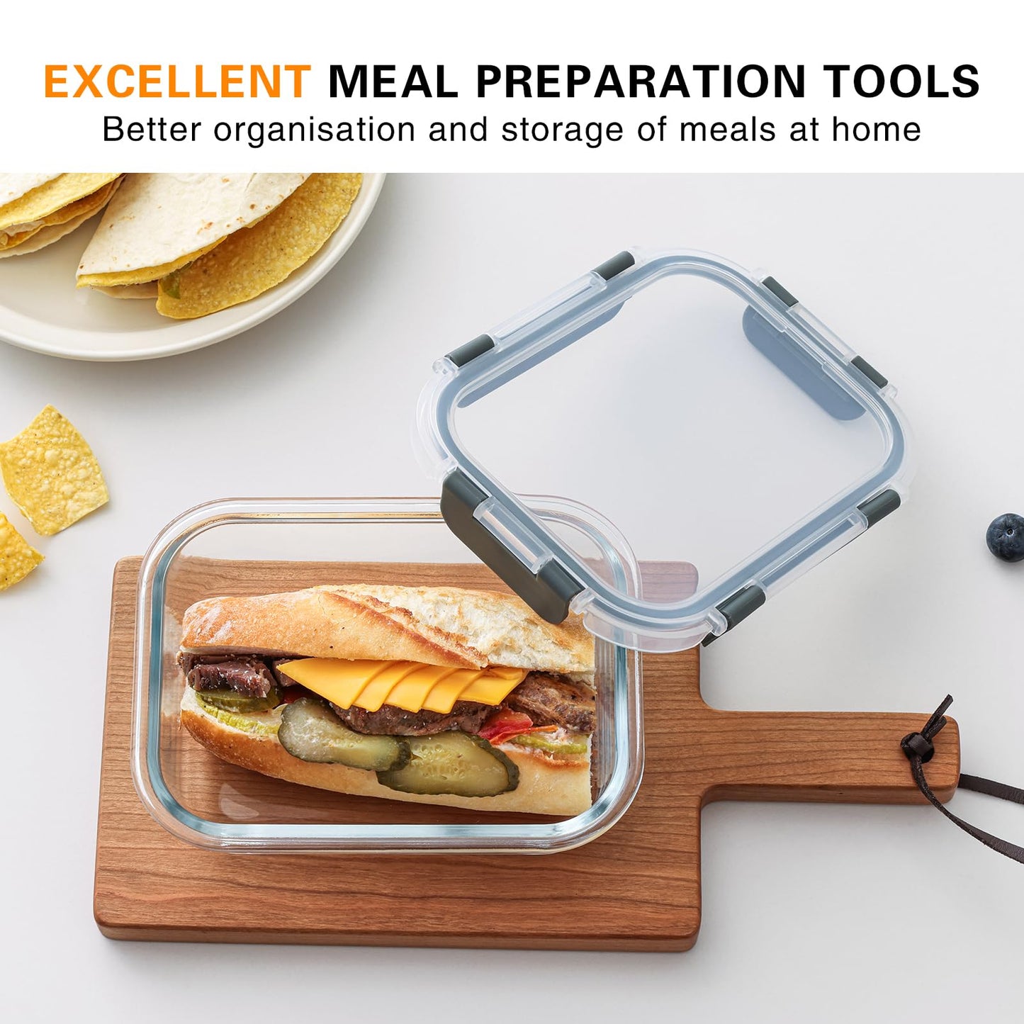 Cuiselect 10 Pack 22 Oz Glass Meal Prep Containers with Lids, Reusable Glass Food Storage Containers with Lids, Leak Proof, Microwave, Oven, Freezer and Dishwasher Safe (White)
