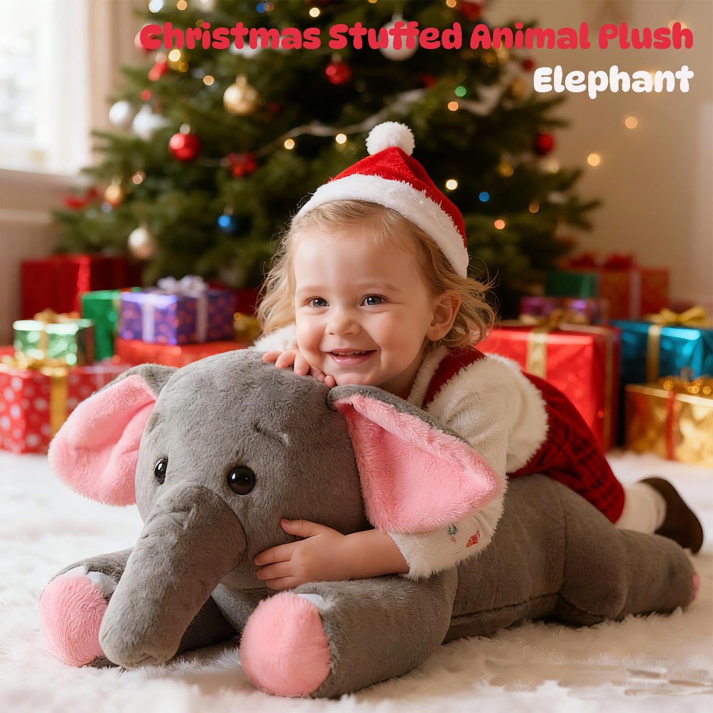 Cudhug 32" Big Elephant Stuffed Animal, Giant Grey Elephant Plush Toy Huge Size Fluffy Plushy Fat Plushie Gift for Kids