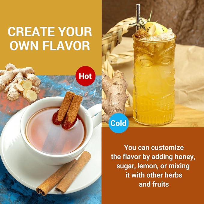 Turmeric Ginger Cinnamon Tea Bags, Turmeric Ginger Herbal Tea, No Sugar, No Caffeine, 50 Teabags