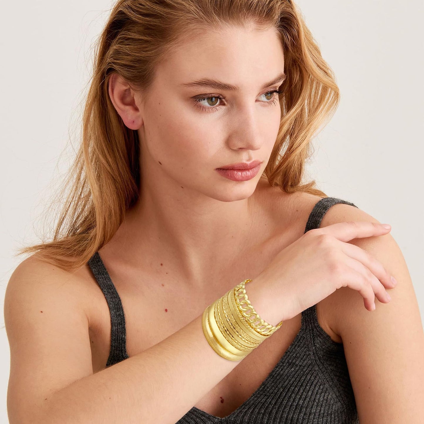 FUNOJOY Bangle Bracelets for Women,14K Gold Plated Boho Indian Multi Stackable Bangles For Women Jewelry Gifts