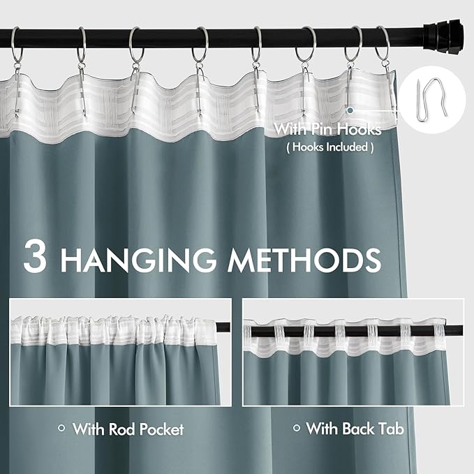 MIULEE Greyish Blue Back Tab Blackout Curtains 102 Inch Long 2 Panels Set for Bedroom, Rod Pocket/Pinch Pleated Thermal Insulated Living Room Darkening Light Blocking Floor to Ceiling Drapes
