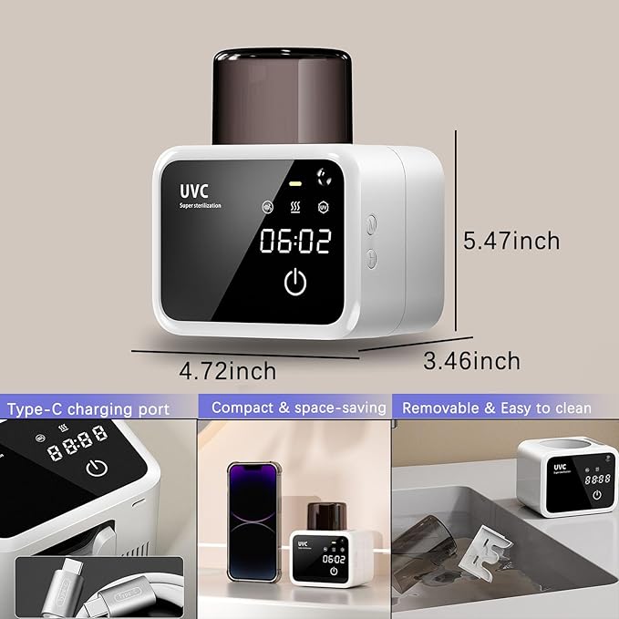 Bathroom Toothbrush Holders-2 Slots 1 Cup,Electric Toothbrush Holder with Constant Temperature Drying, Timed Cleaning, Air Drying, Rechargeable Wall-Mounted Toothbrush Holder with 4000mAh (White)