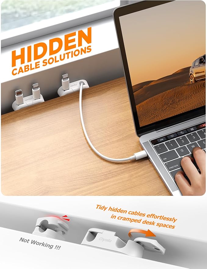 Magnetic Cable Clips - Chfeila 4Pack [Dual Slot] [360°Rotating & Twist-Lock] Cord Management, Adhesive Phone Charging Keeper, Wire Organizer Holder for Nightstand, Home Office Desk Accessories Decor