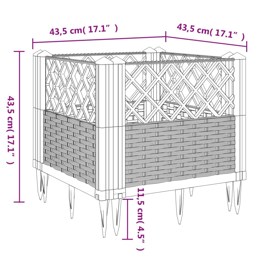 vidaXL Black Square Garden Planter with Rattan Design - Modular Polypropylene Outdoor Container 17.1"x17.1"x17.1"
