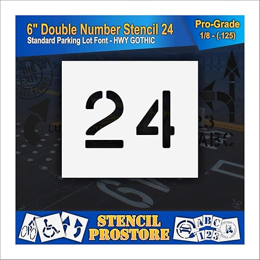 Pavement, Curb, and WheelStop Stencils - 6 inch Double Number Stencil - (24) - 6" x 9" x 1/8" (128 mil) - Pro-Grade