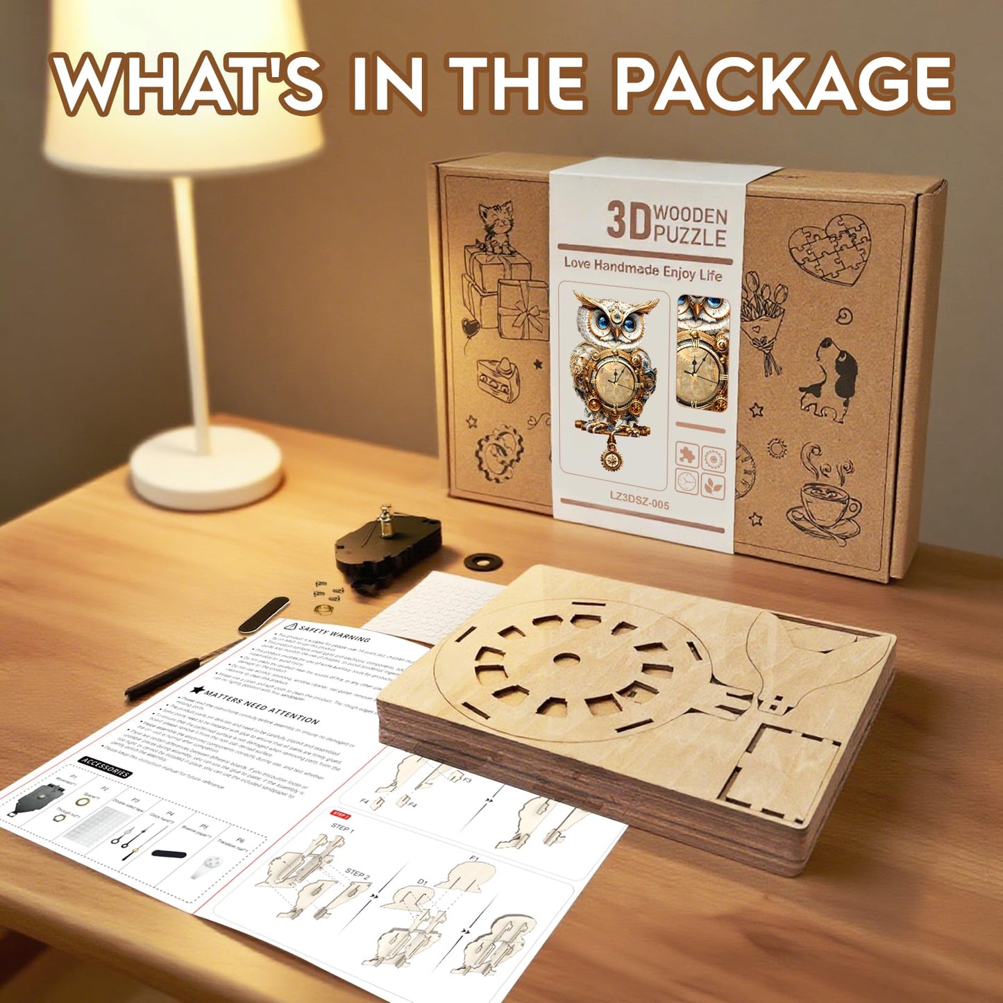 Cutywood 3D Puzzles for Adults Clock-Mechanical Owl Design Model Kit-Mechanical DIY Pendulum Clock with Roman Numerals-Desk Home Office Decor Personalized Gift for DIY Lovers